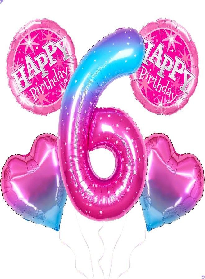 Florisland Gradient Number 6 Balloon for My little Pony Birthday Decorations, 40 inch Big Helium Number Balloons for Girls Birthday Party Celebration Decoration Supplies - Image 1